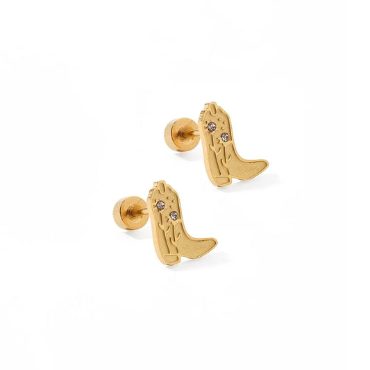 Screwback Stud Earrings - Daisy Cowgirl Boot Gold