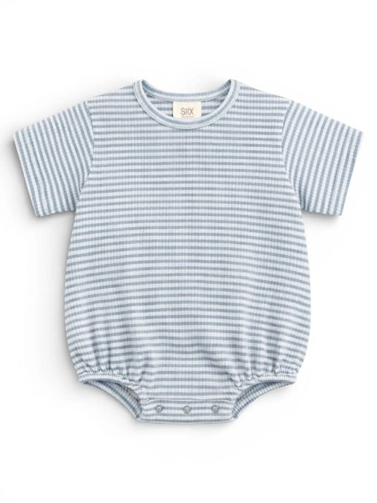 Dusty Blue Stripe Ribbed T-Shirt Bubble