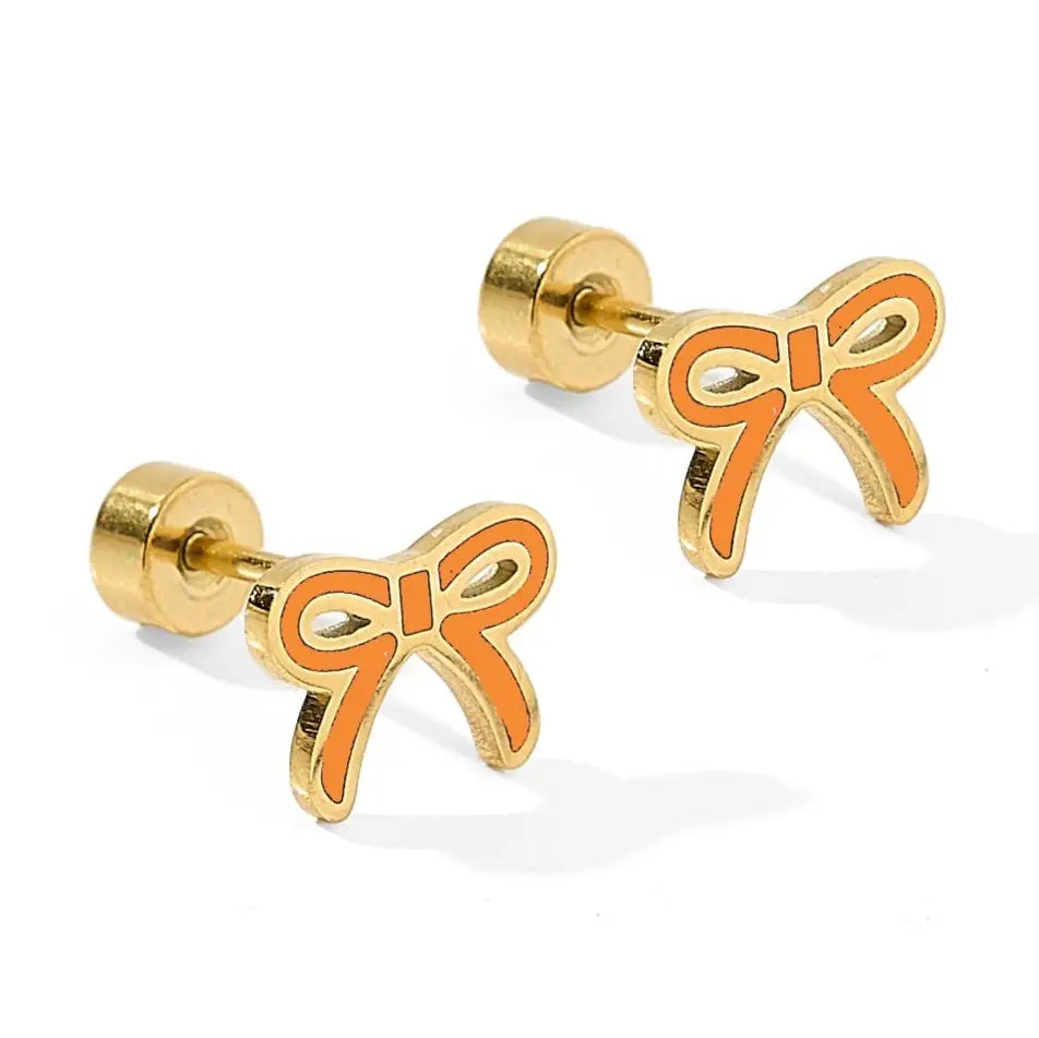 Screwback Stud Earrings - Sadie Bow Orange