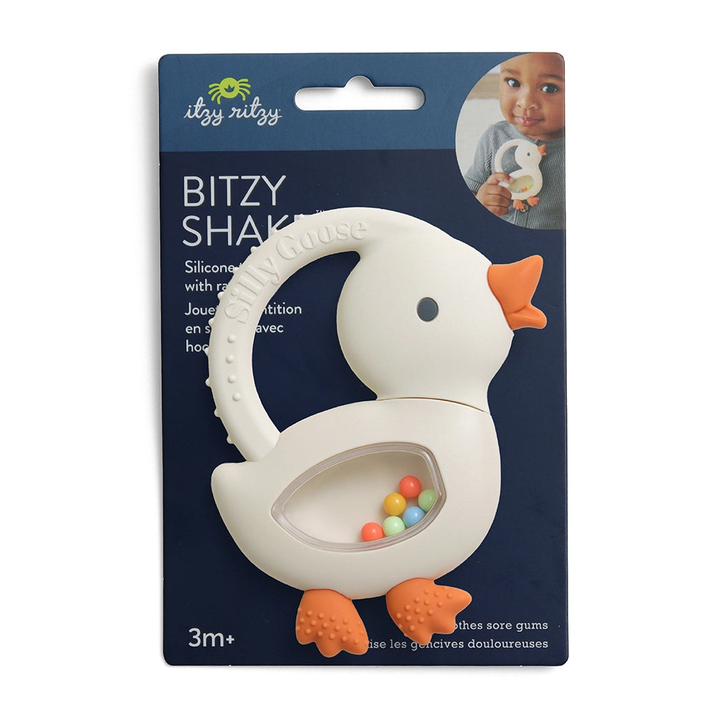 Bitzy Shake™ Silicone Teether with Rattle - Goose