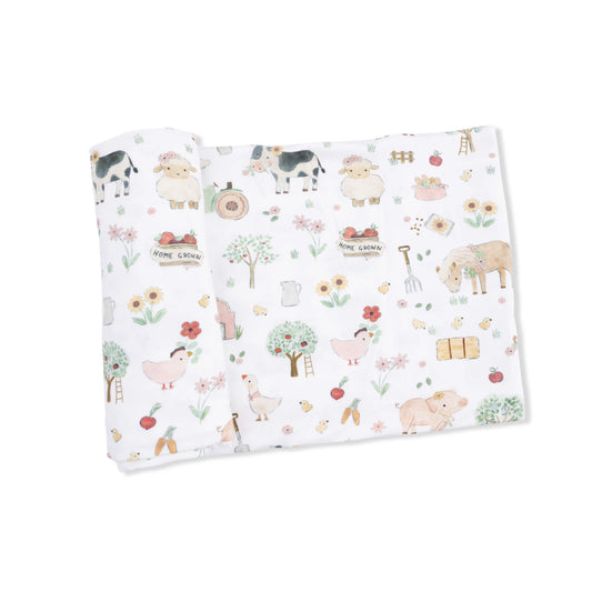 Cute Farm Animals Pink Swaddle Blanket