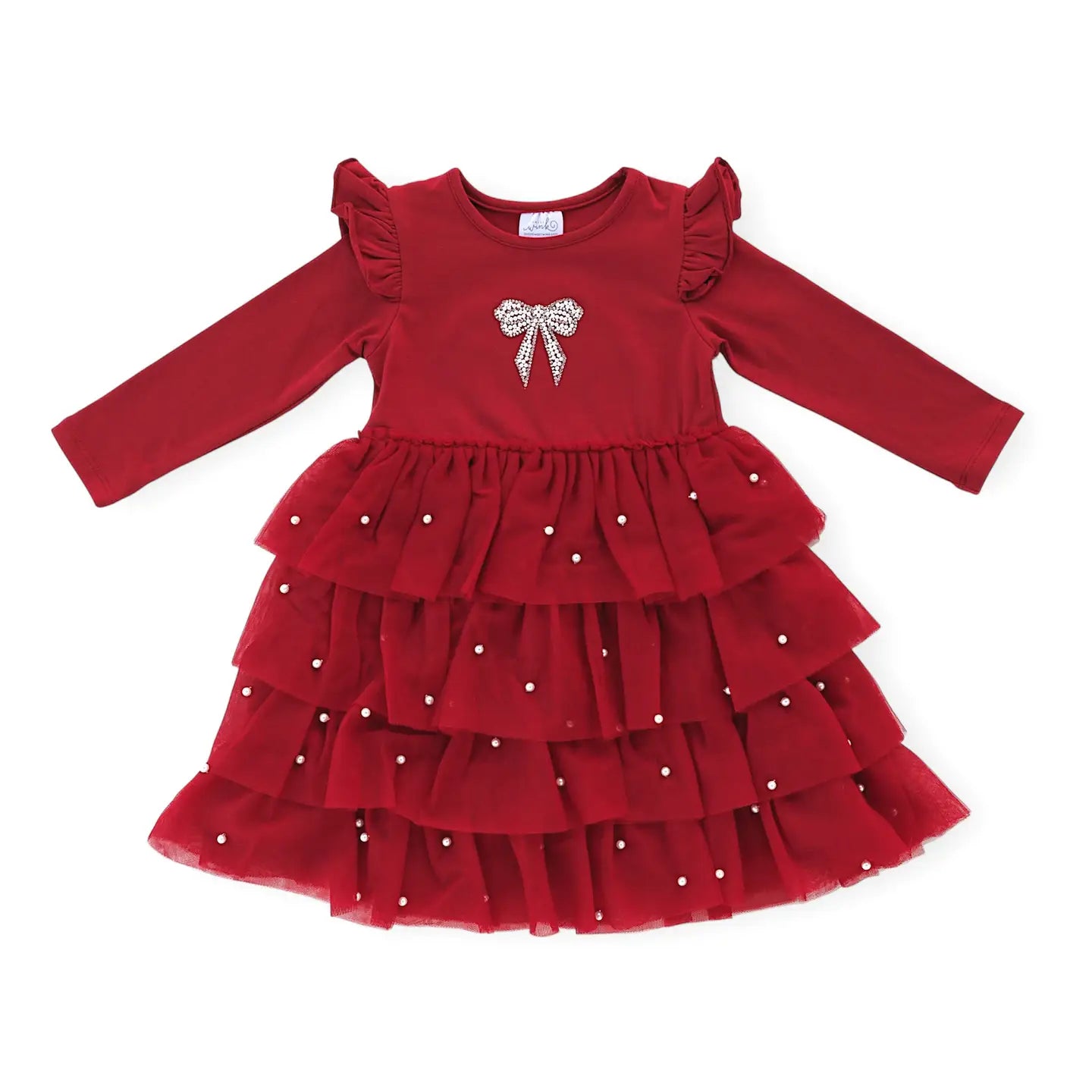 Christmas Pearl Long Sleeve Tutu Dress