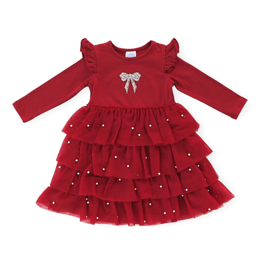 Christmas Pearl Long Sleeve Tutu Dress