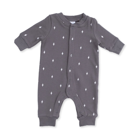 Baseball Collar Button Up Romper - Lightning Bolt
