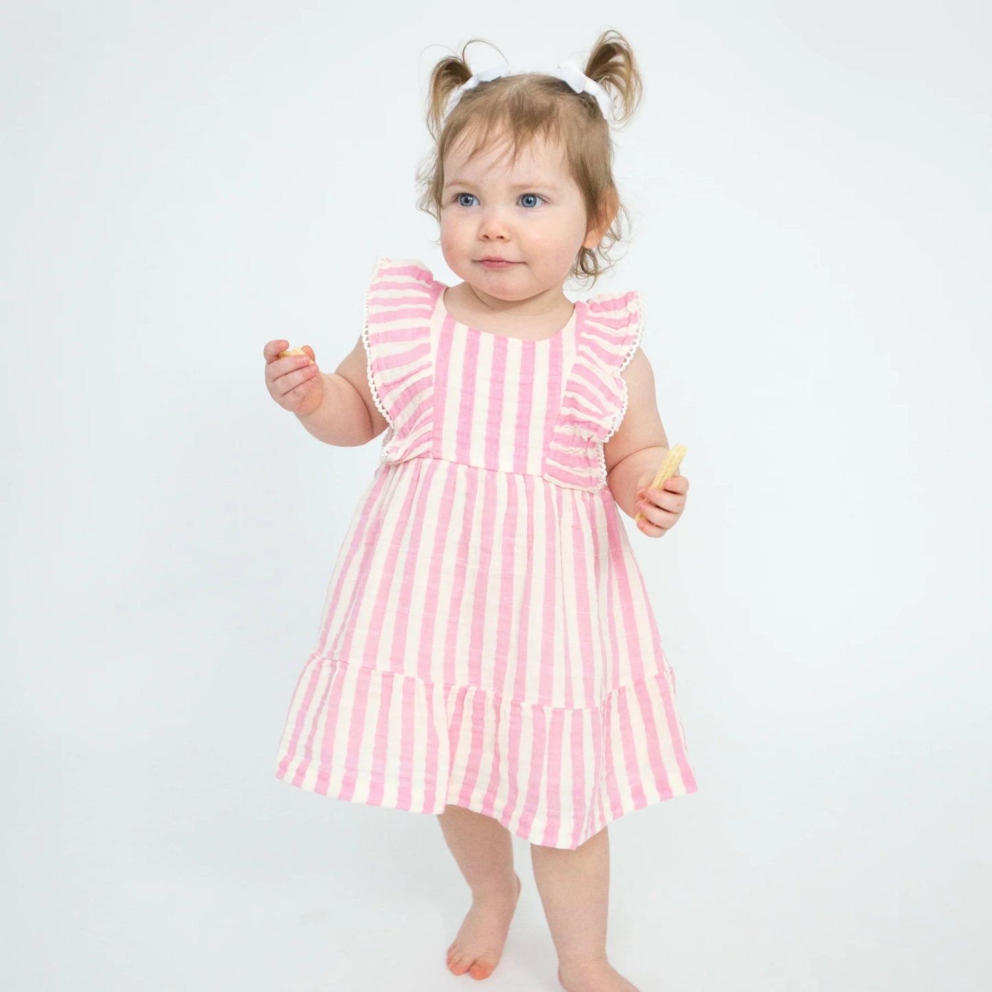 PICOT EDGED DRESS + DIAPER COVER - PINK STRIPE