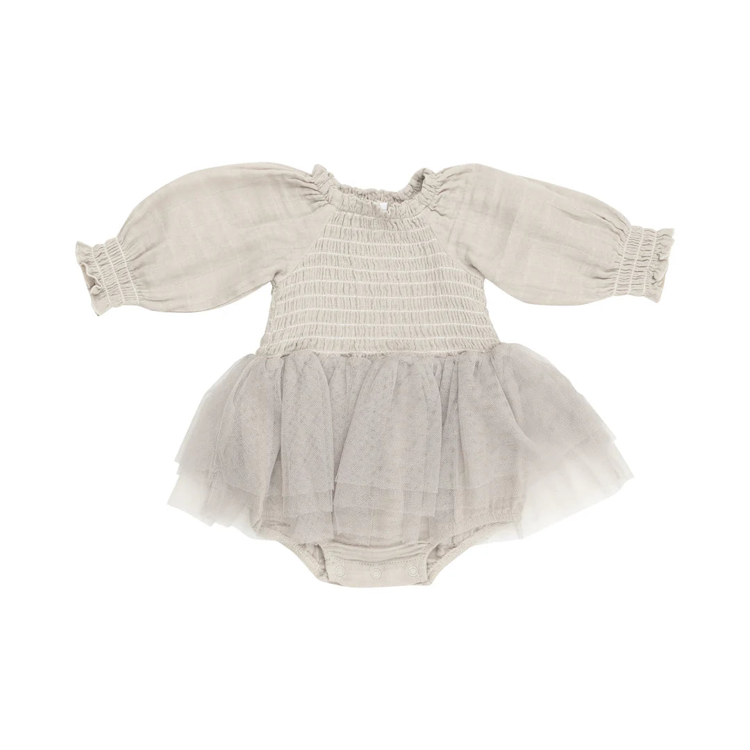 Long Sleeve Smocked Tutu Bubble - Oatmeal