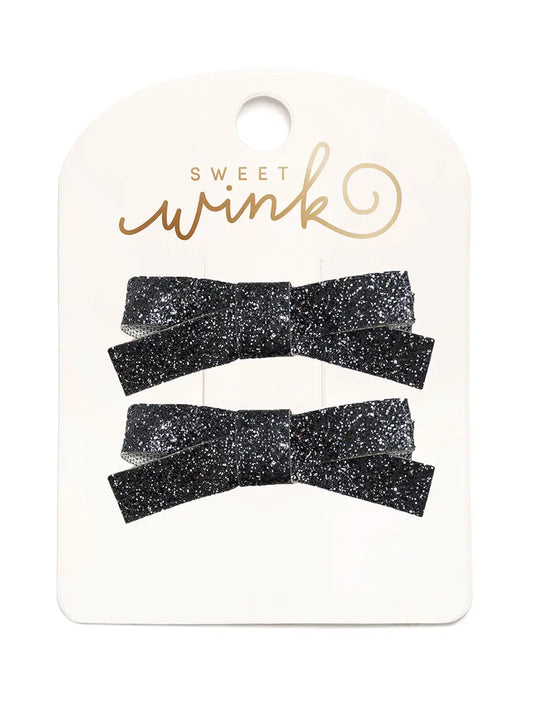 Black Glitter Bow Clip Set