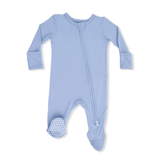 Solid Blue Fog 2 Way Zipper Footie