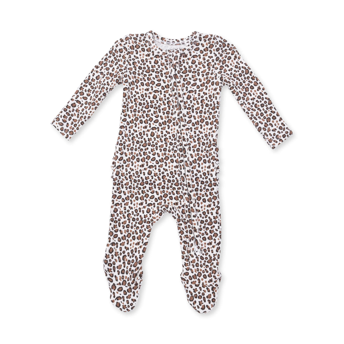 2 Way Ruffle Back Zipper Footie - Leopard Rib