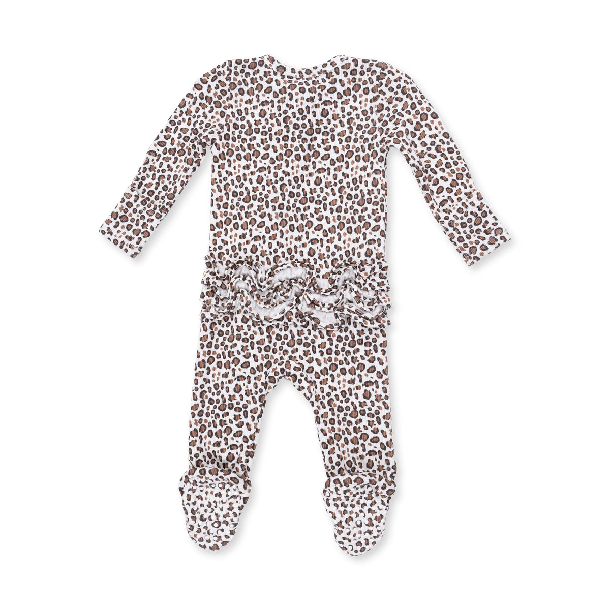 2 Way Ruffle Back Zipper Footie - Leopard Rib