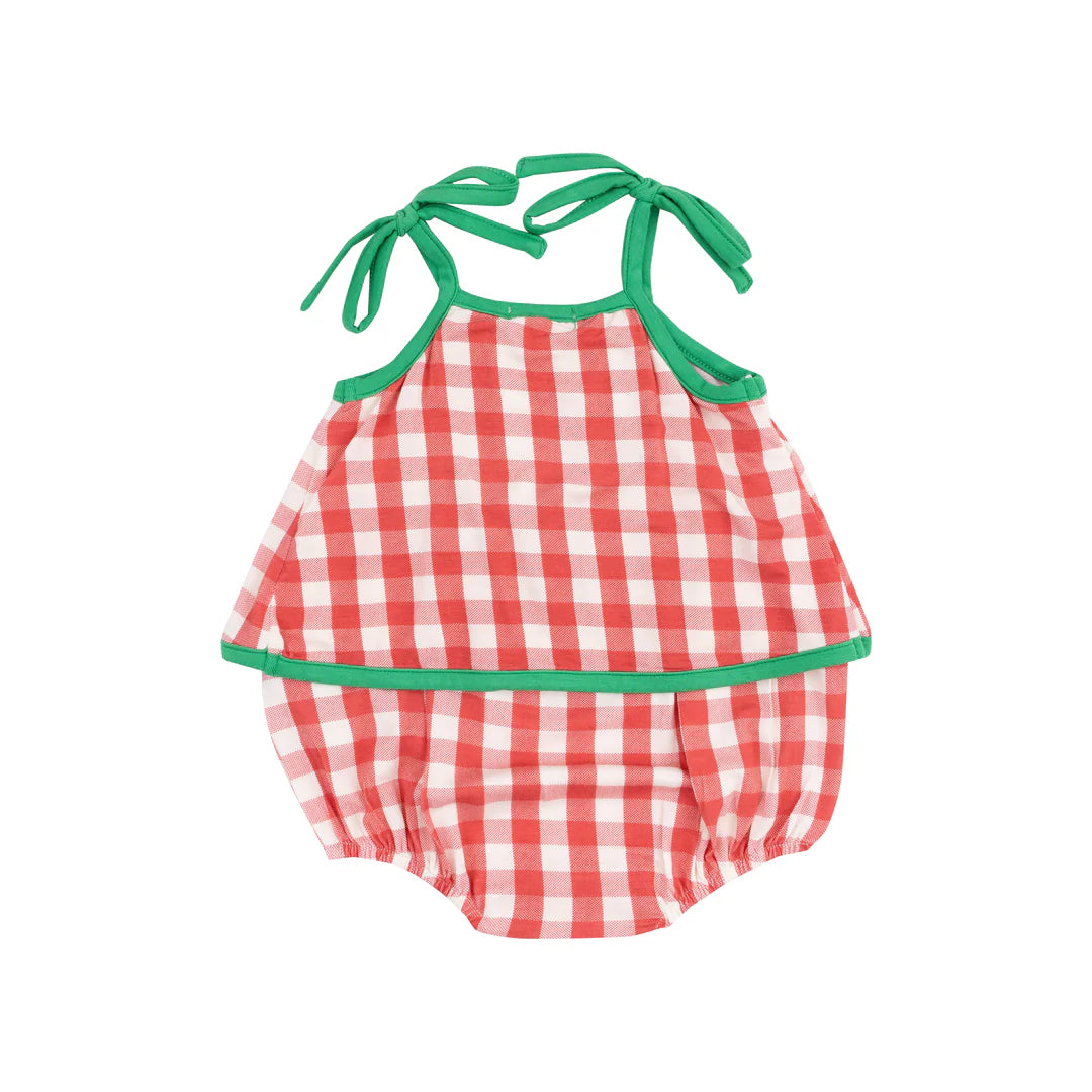 Strawberry Gingham Swing Front Sunsuit w/ Applique
