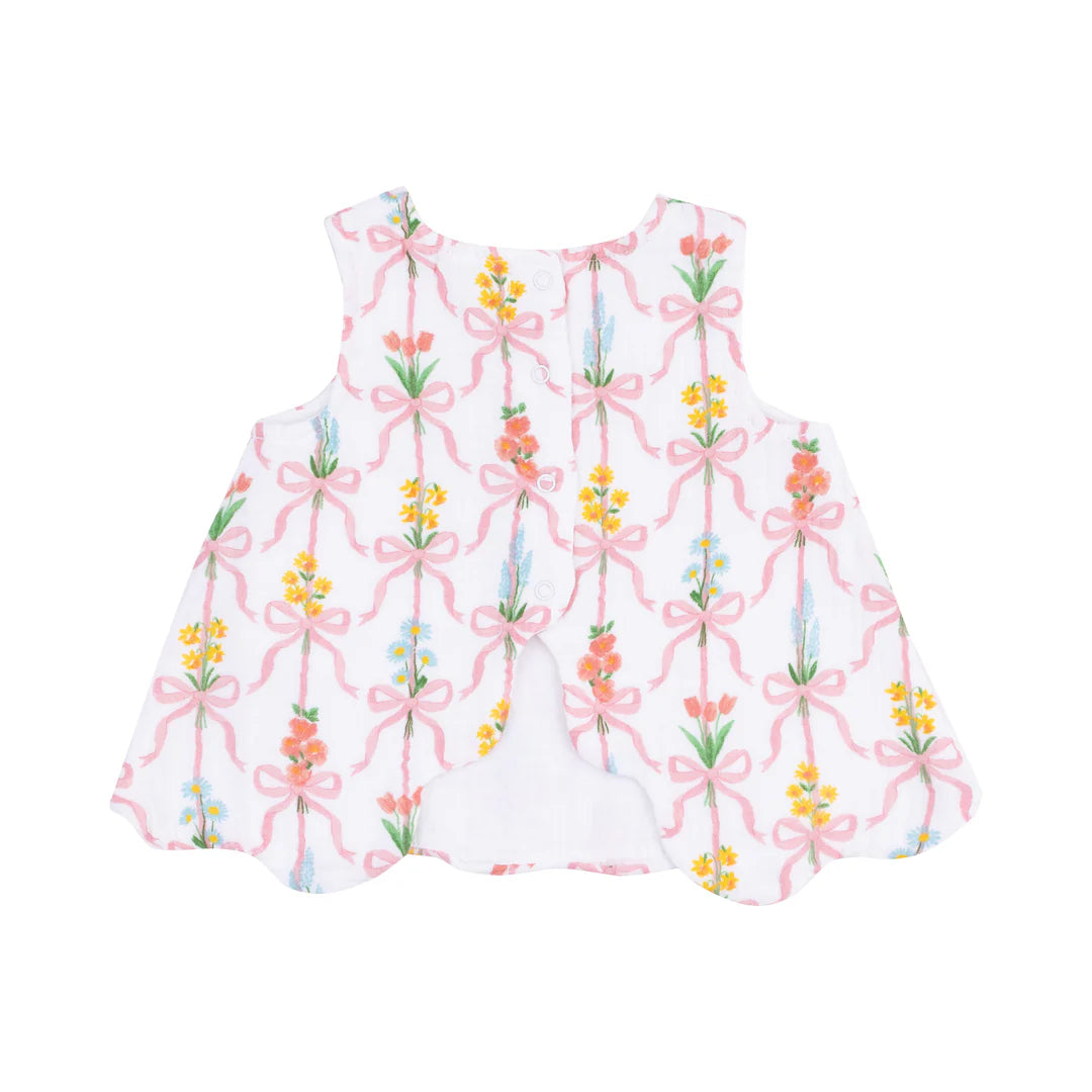 Ribbon Bouquets Scallop Open Back Top  W/ Bloomer