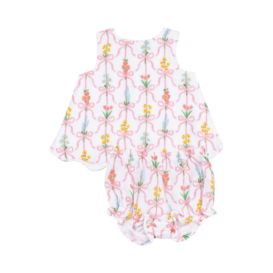 Ribbon Bouquets Scallop Open Back Top  W/ Bloomer