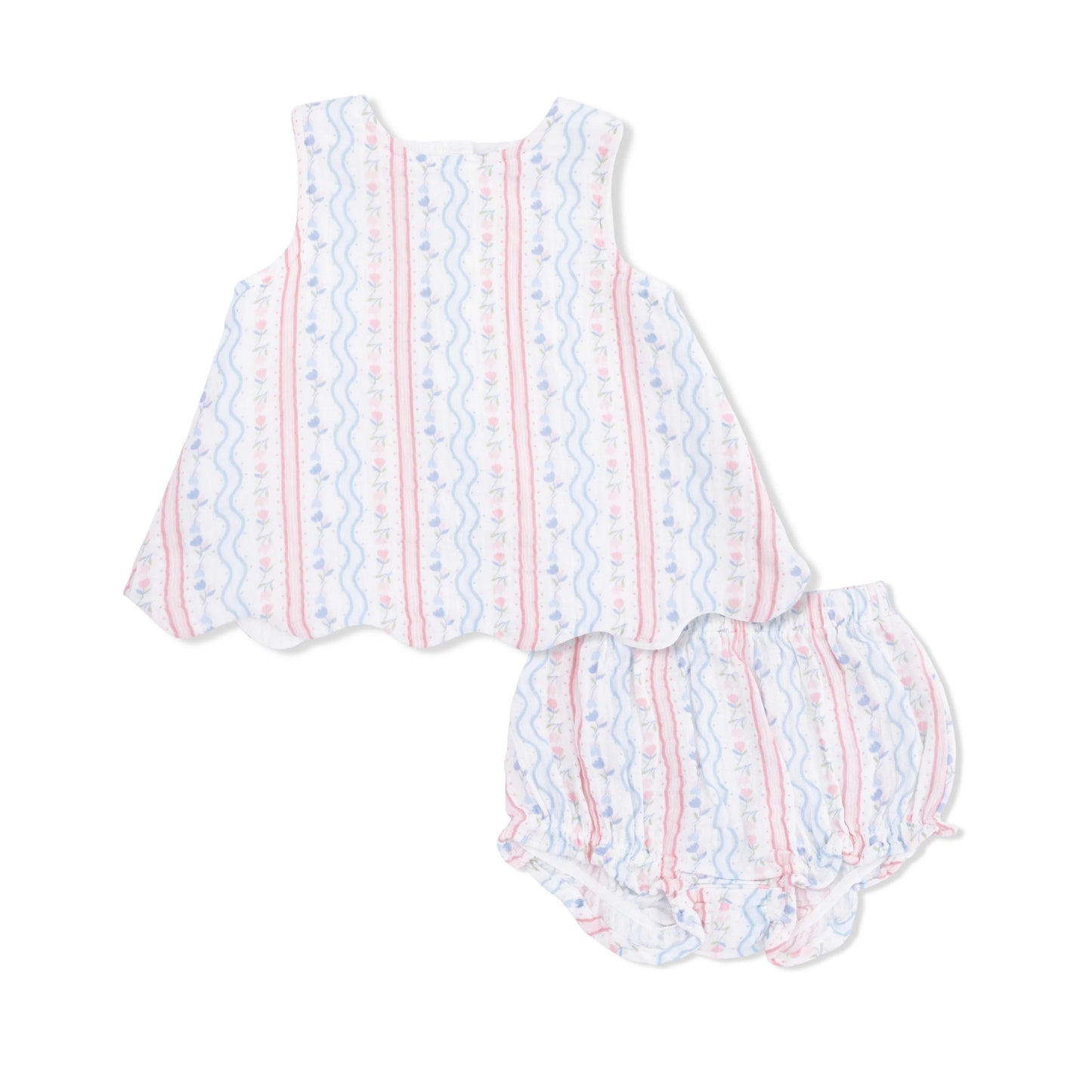 Tulip Stripe Scallop Back Top with Bloomer