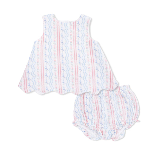 Tulip Stripe Scallop Back Top with Bloomer
