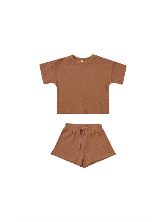 waffle tee + short set || clay