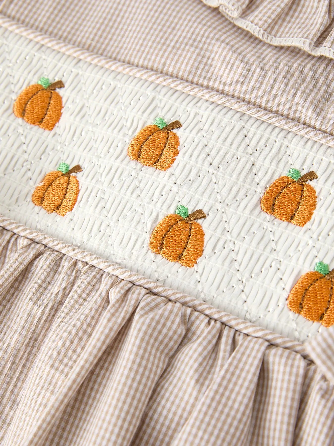 Pumpkin Embroidery Smock Plaid Dress