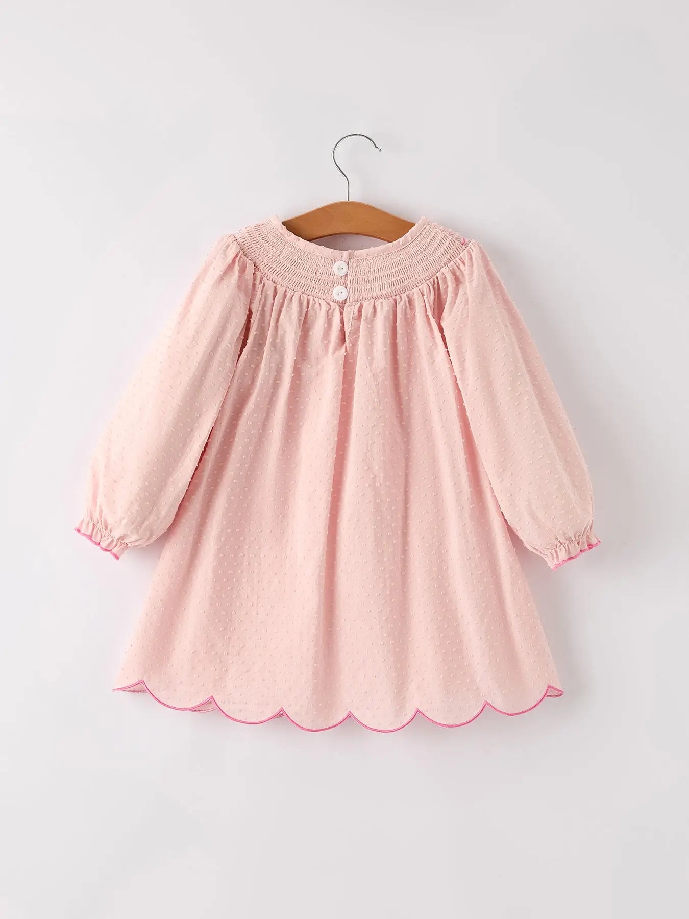 Halloween Light Pink Ghost Embroidery Smock Dress