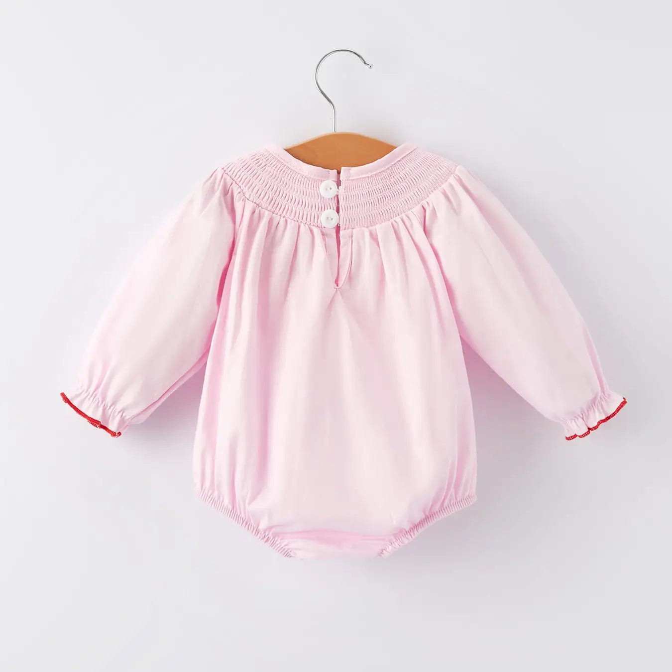 Pink Smocking Embroidery Long Sleeve Romper