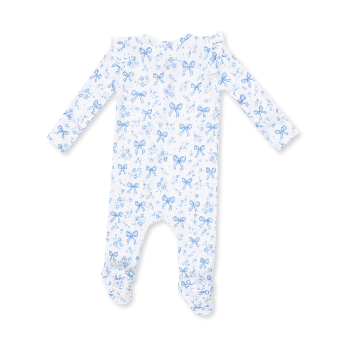 2 Way Ruffle Sleeve Zipper Footie - Blue Bows and Flowers