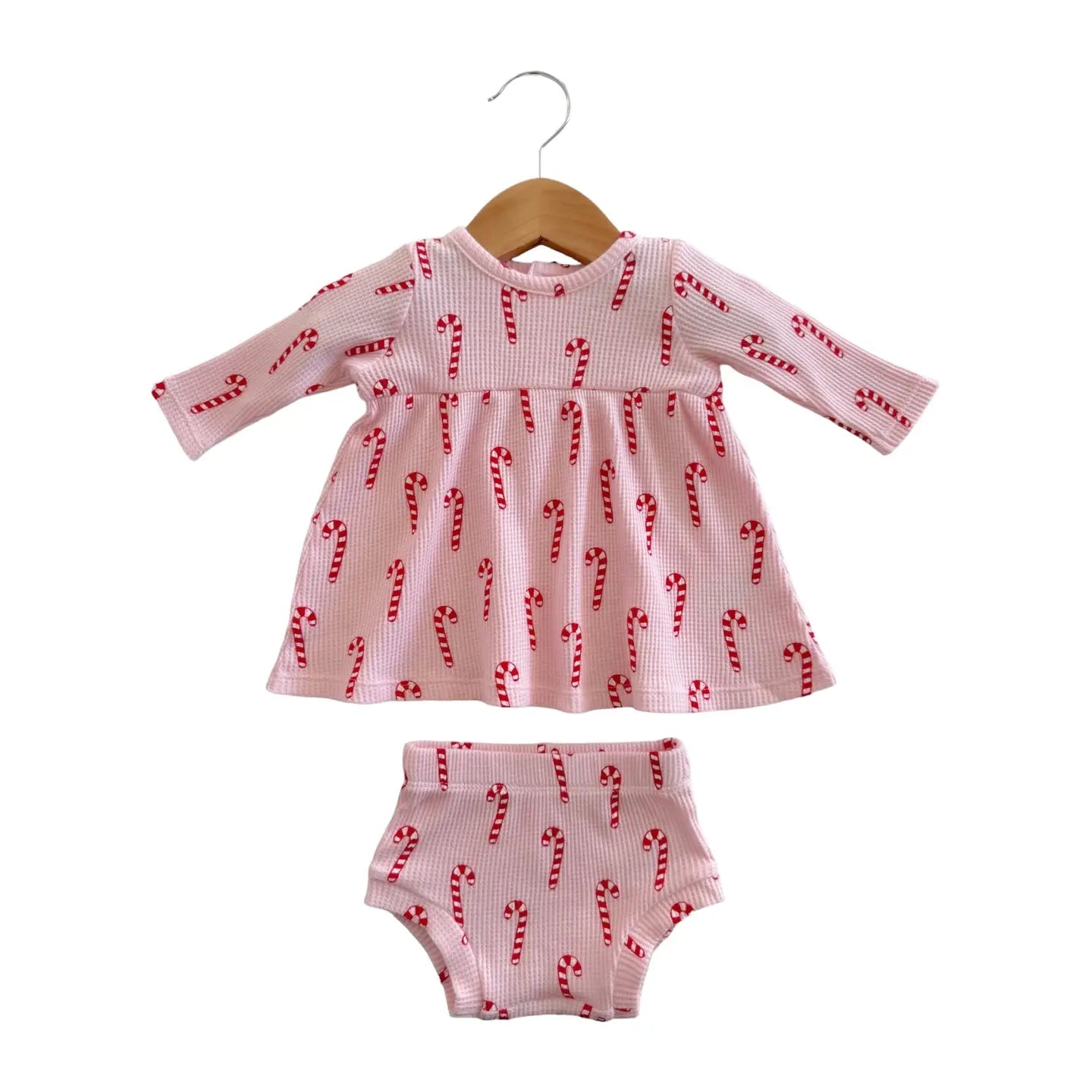 Organic Waffle Simple Dress & Bloomer - Pink Candy Cane