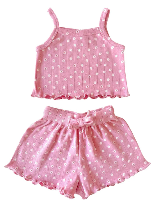 Pink Flower Organic Pointelle Summer Set