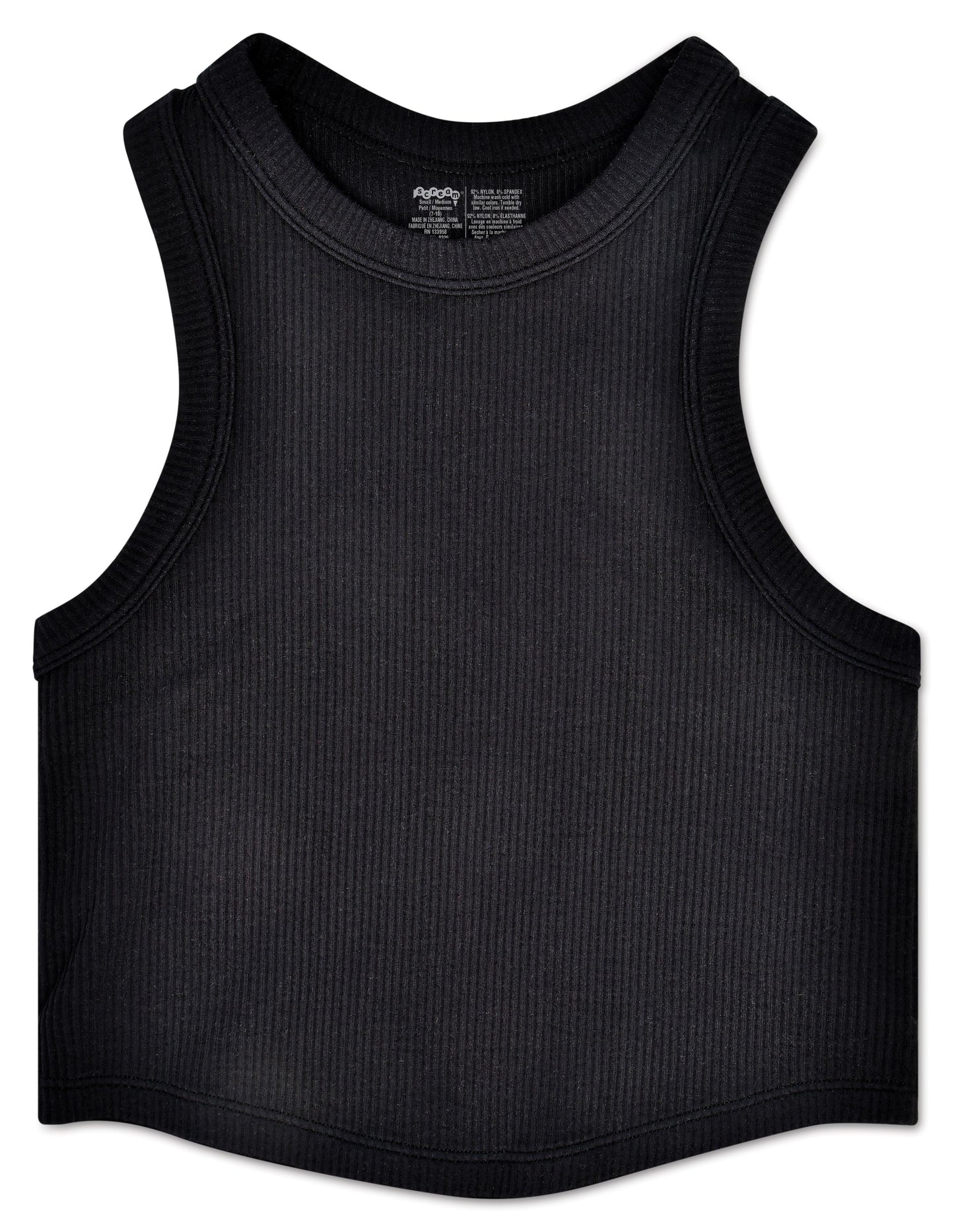 Black Cropped Ribbed Racerback Tank Top