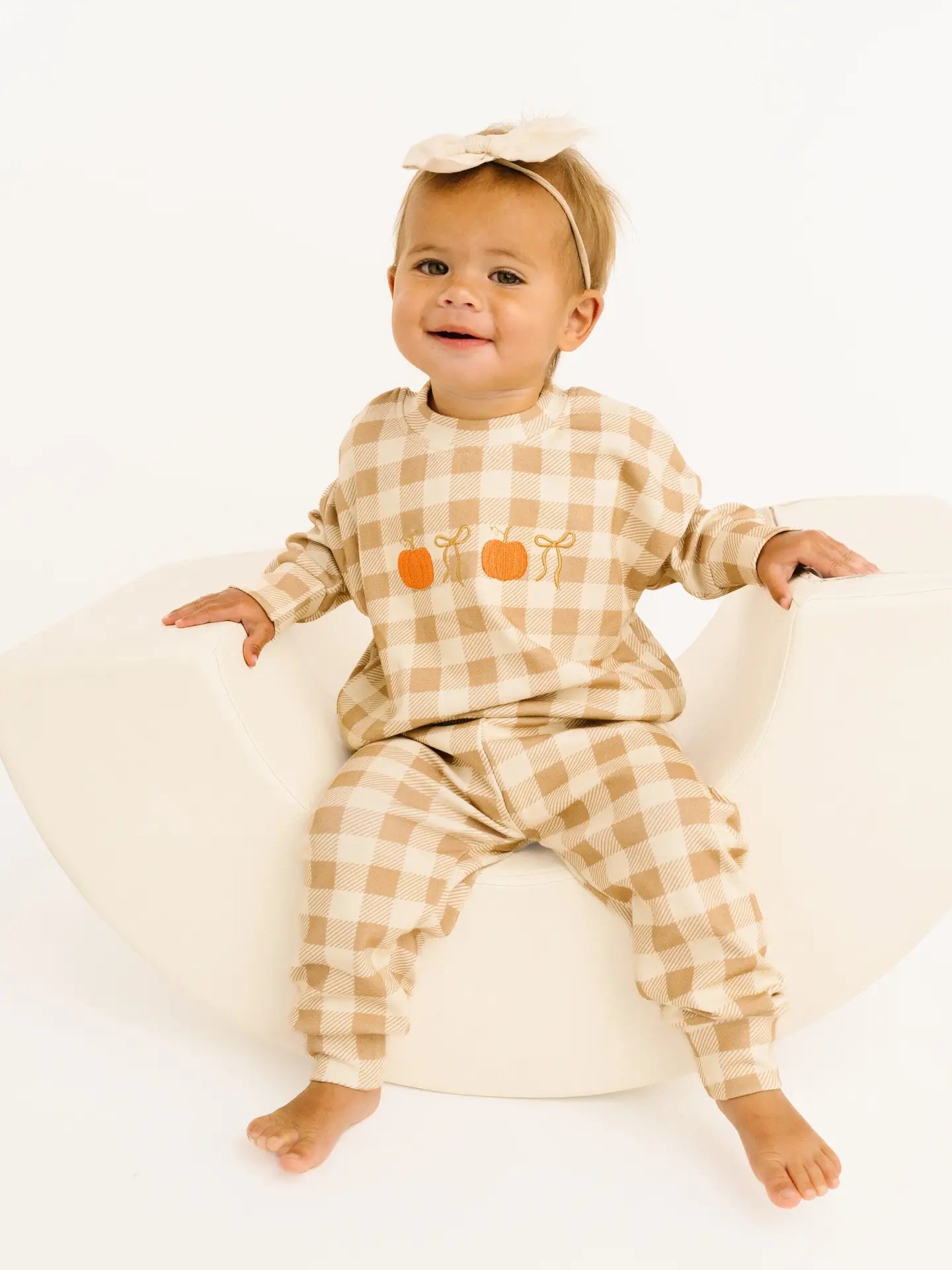 Pumpkin Season Bow Embroidered Crewneck Set