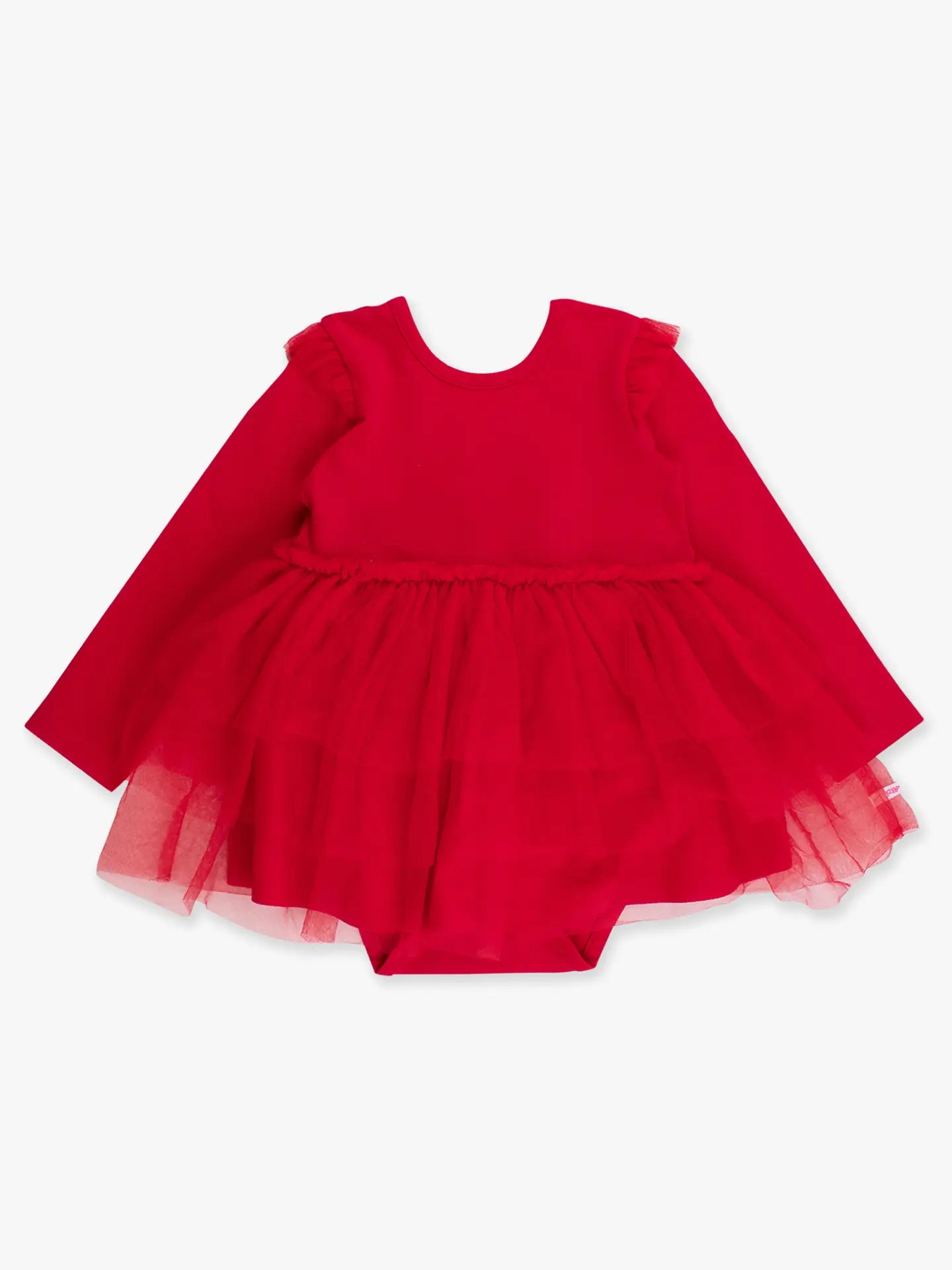 Red Flutter Tulle Long Sleeve Twirl Romper
