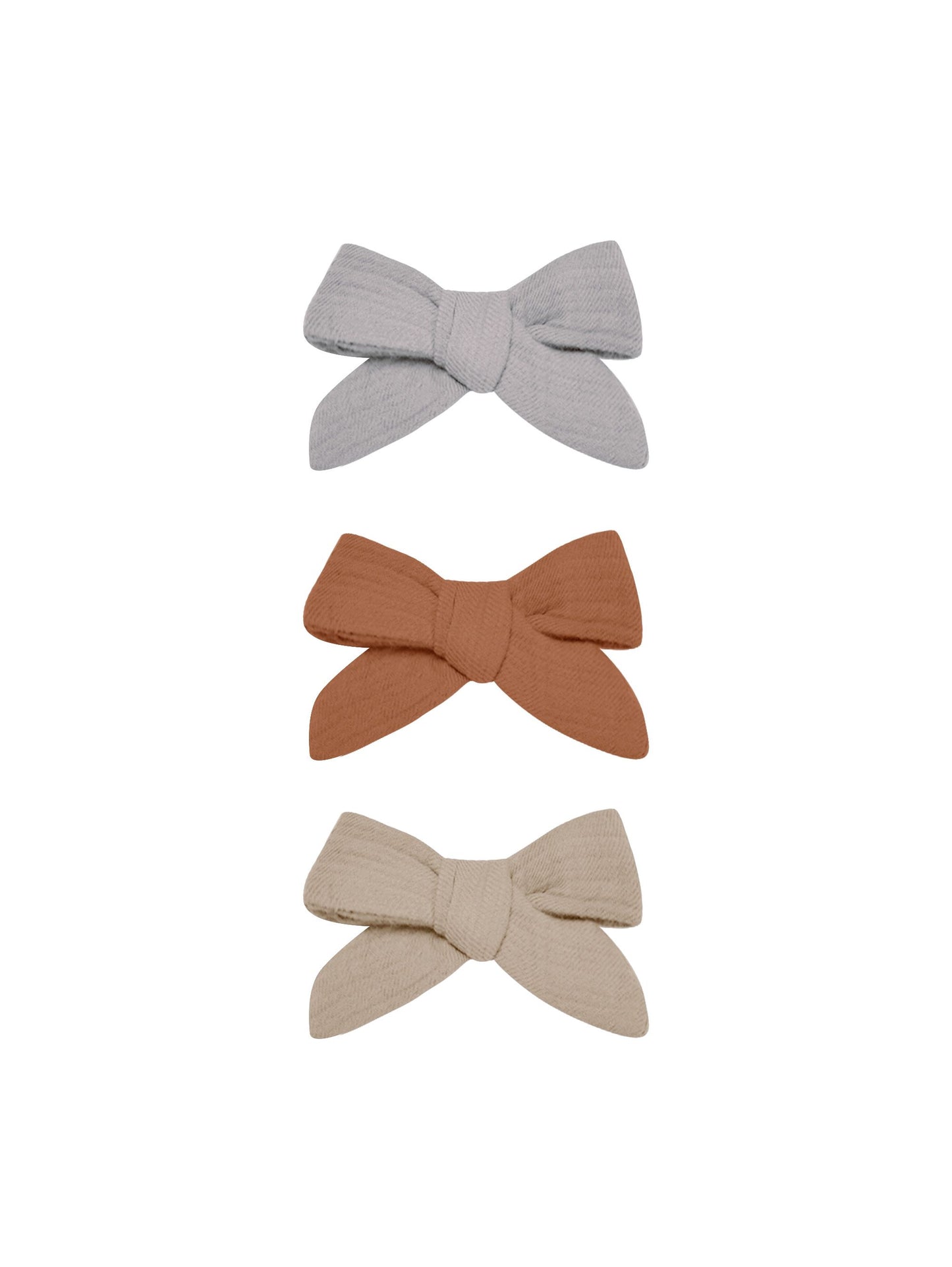 bow w. clip, set of 3 || periwinkle, clay, oat