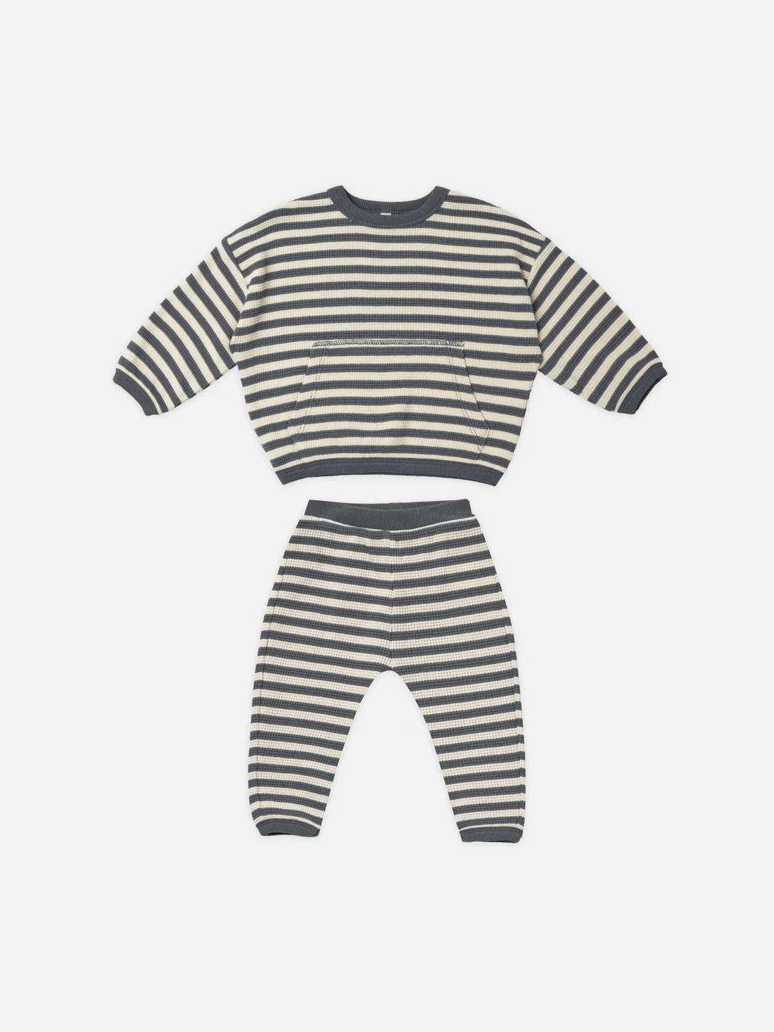 Waffle Sweater + Pant Set || Navy Stripe