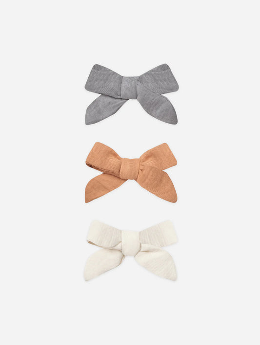 bow w. clip, set of 3 || lagoon, melon, ivory