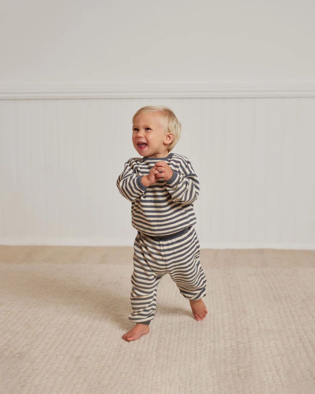 Waffle Sweater + Pant Set || Navy Stripe