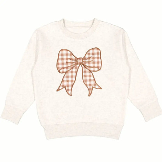 Gingham Bow Patch Sweatshirt - Natural