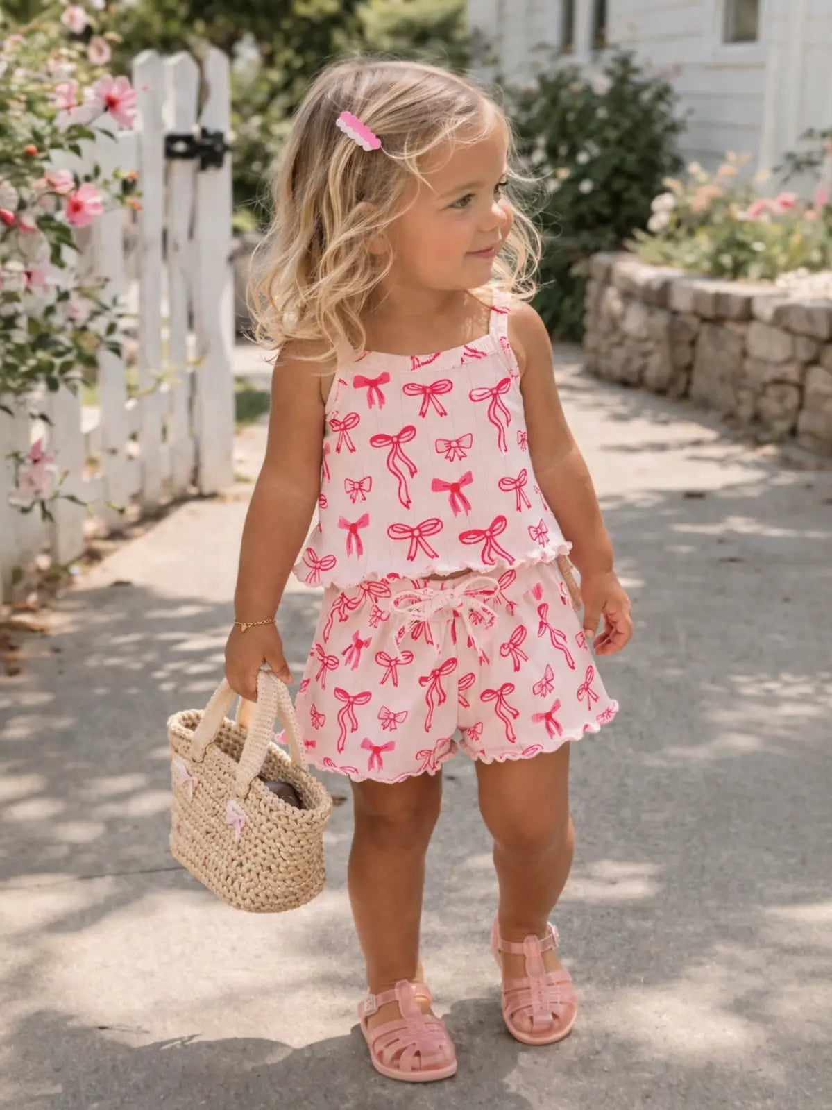 Pink Bows Organic Pointelle Summer Set