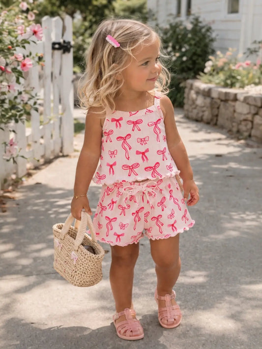 Pink Bows Organic Pointelle Summer Set