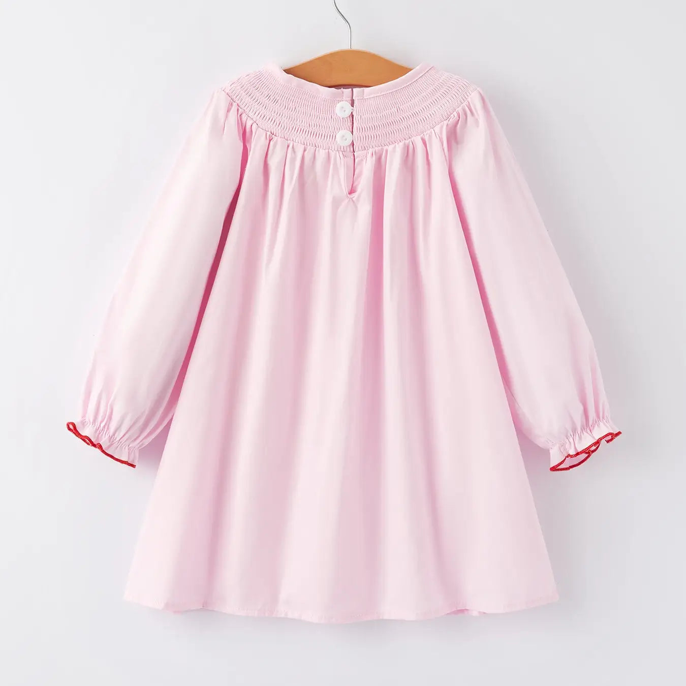 Pink Smocking Embroidery Long Sleeve Dress