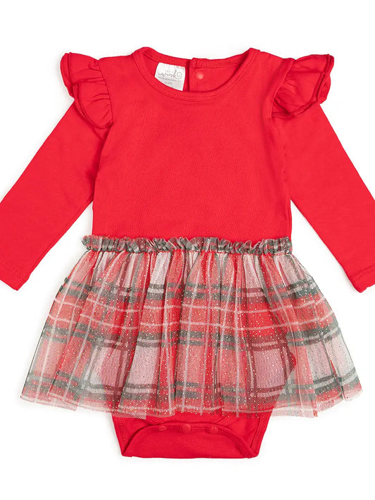 Christmas Plaid Long Sleeve Tutu Bodysuit