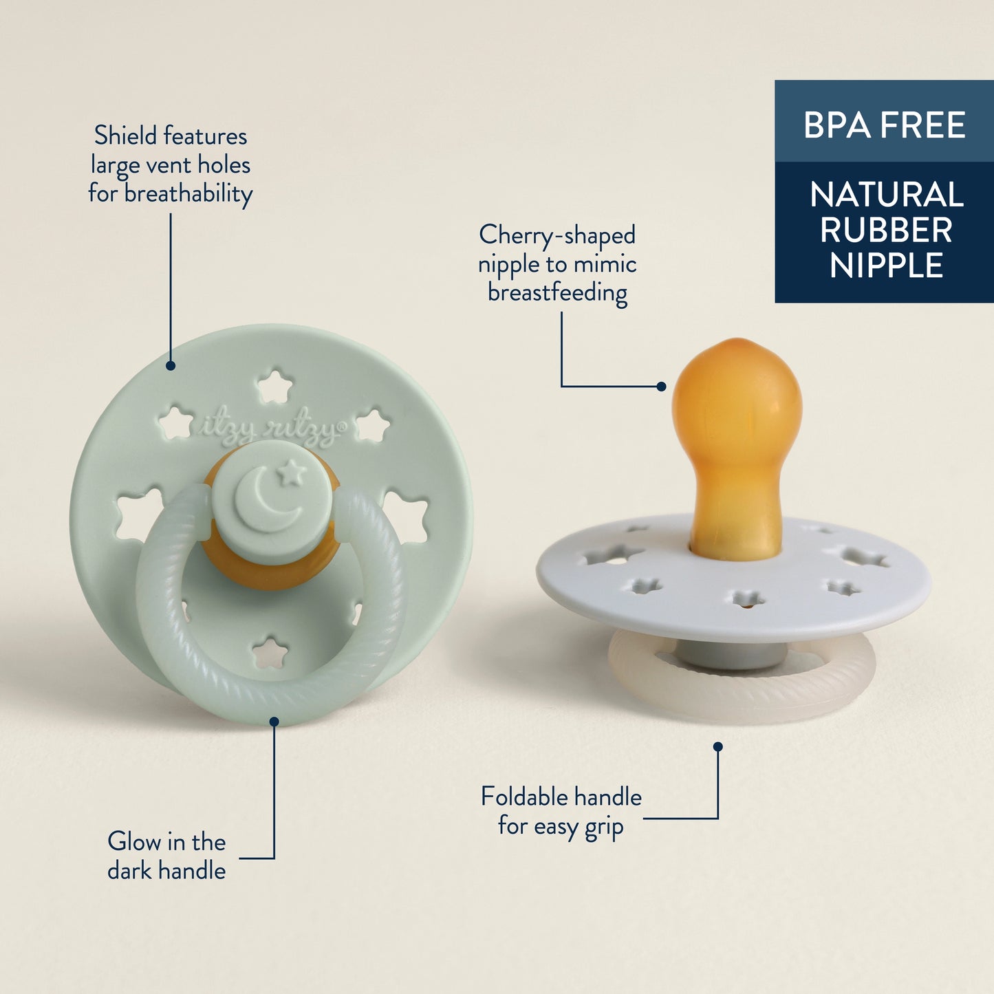 Itzy Soother™ Natural Rubber Paci Sets - Glow 0/6M