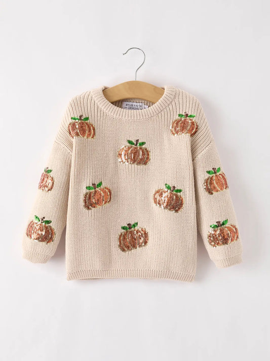 Pumpkin Sequin Sweater – Beige