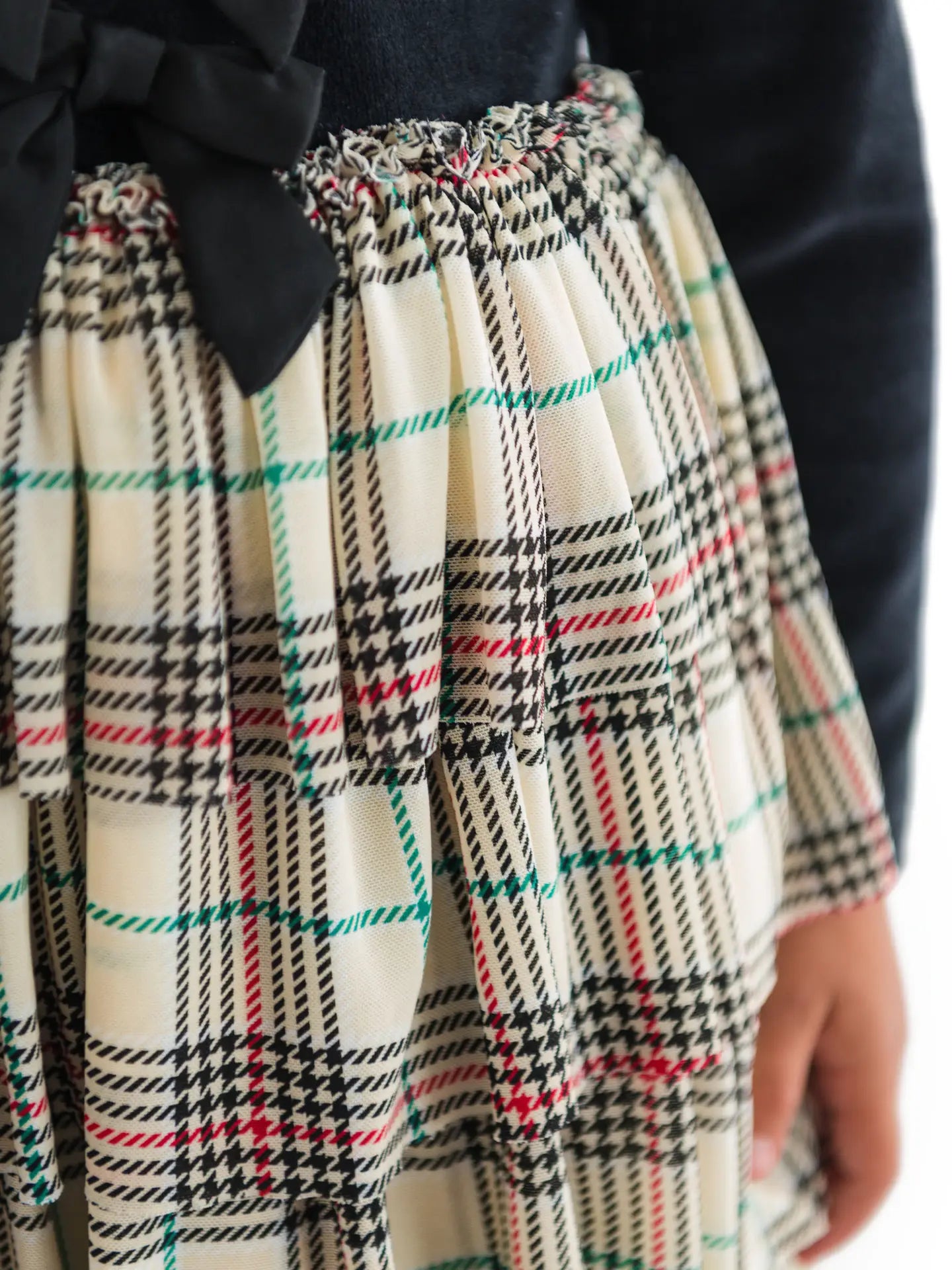 Tannen Plaid Velour & Tulle Long Sleeve Twirl Dress