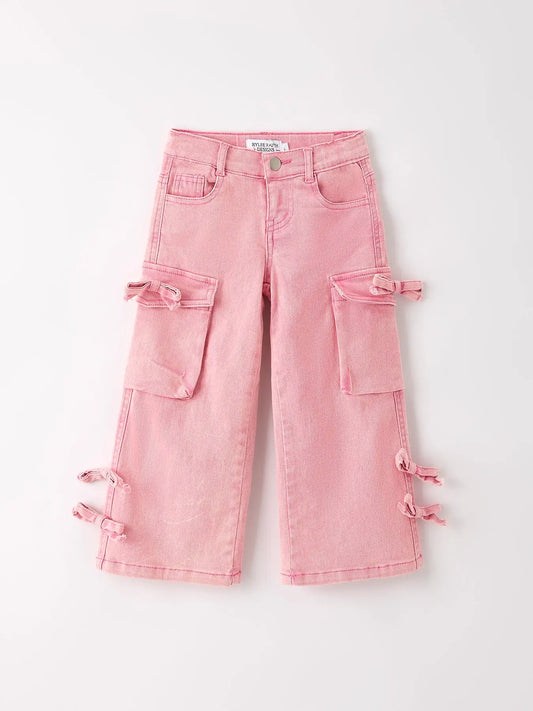 Pink Wide-Leg Denim Pants
