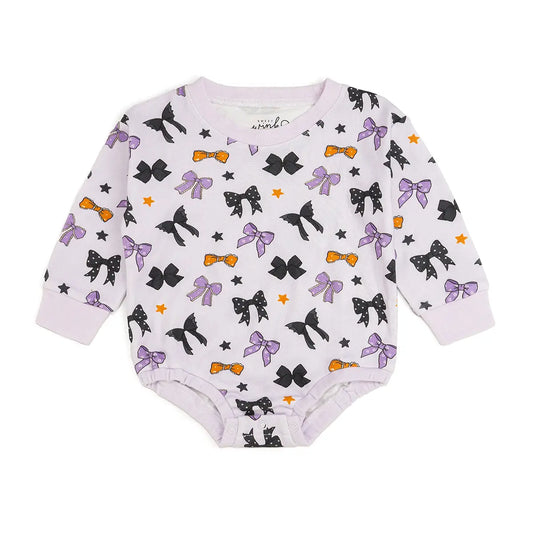 Spooky Bows Long Sleeve Romper - Lavender