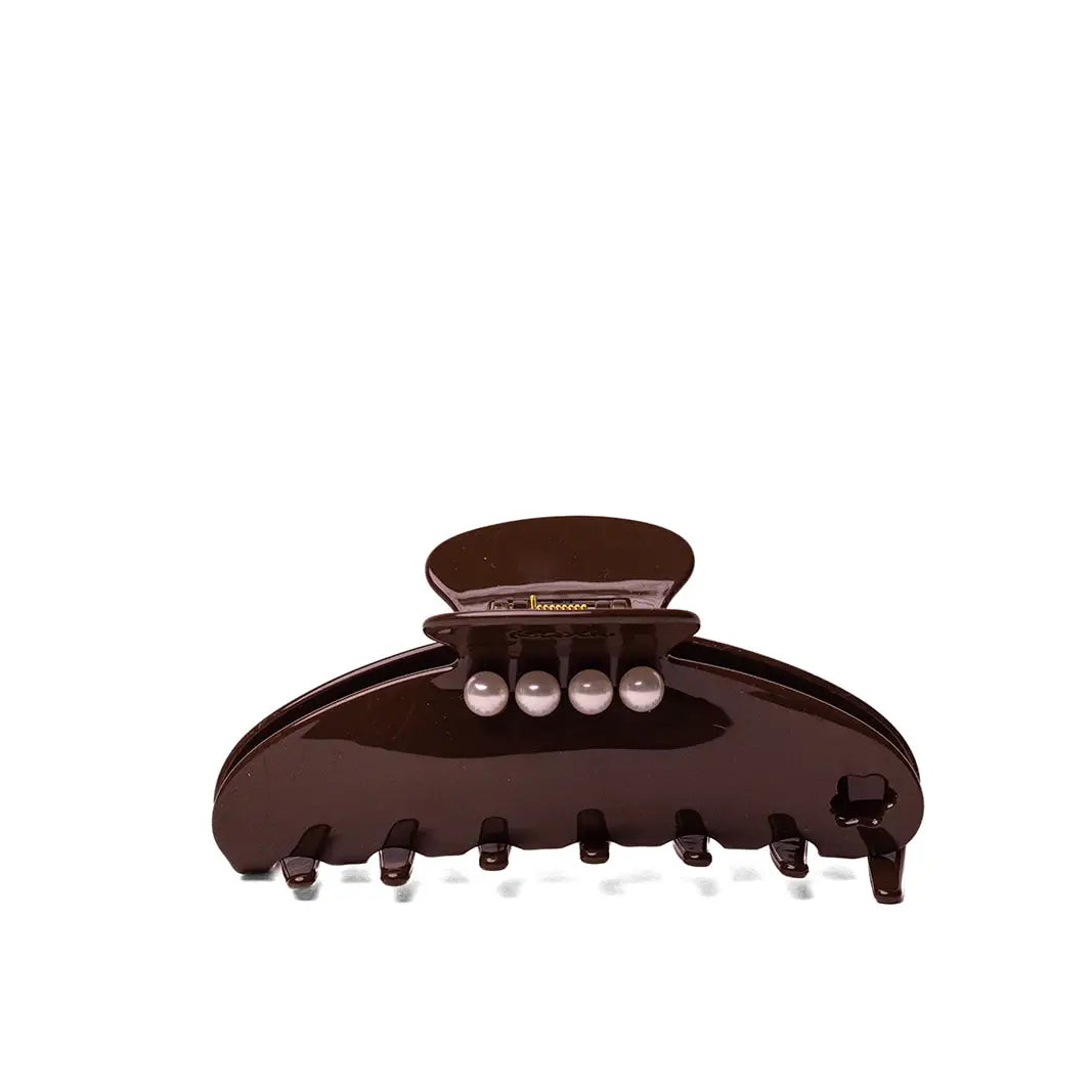 Oversized Pearl Acetate Claw - Chocolate Brown