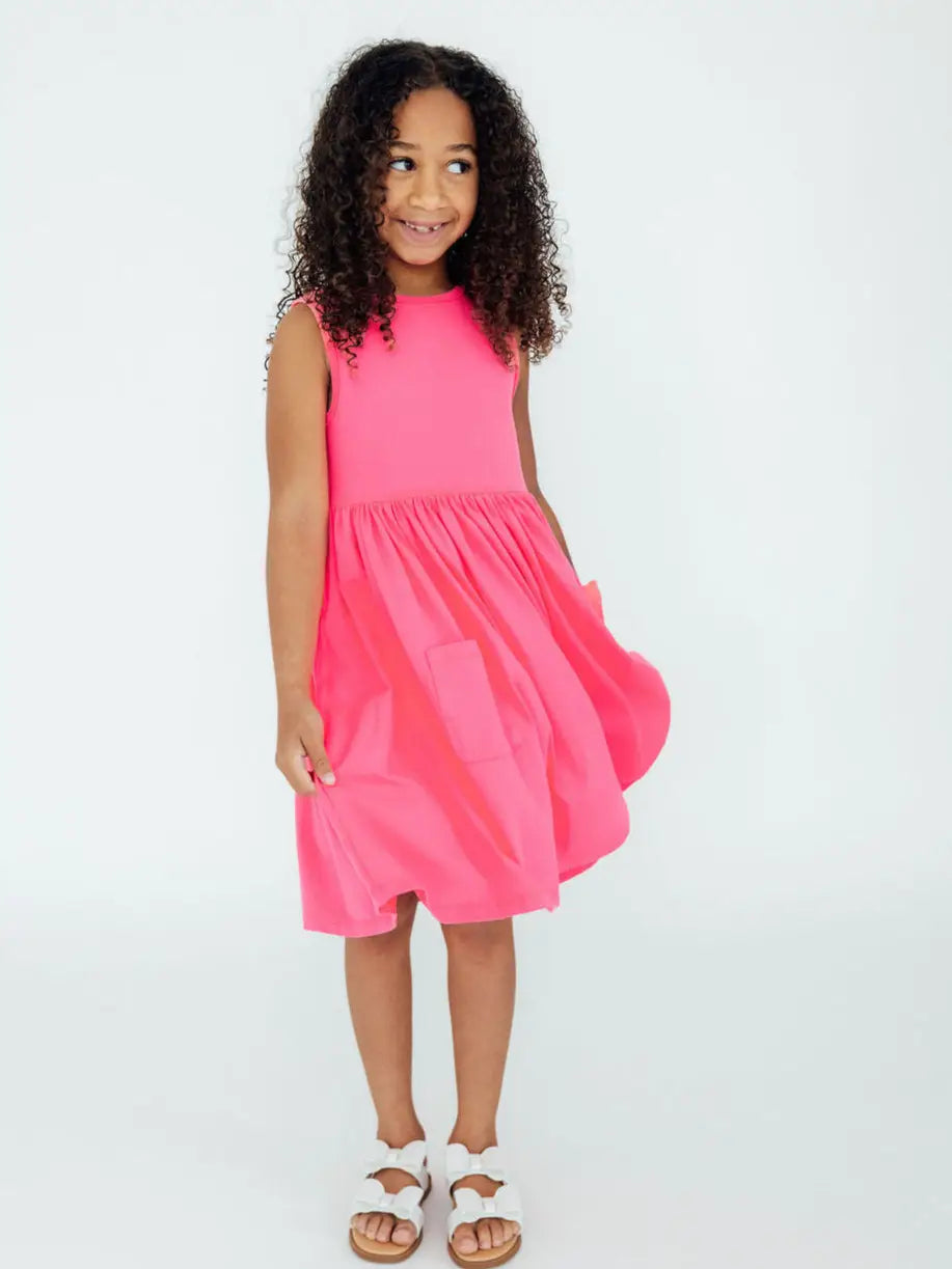 Neon Pink Tank Pocket Twirl Dress