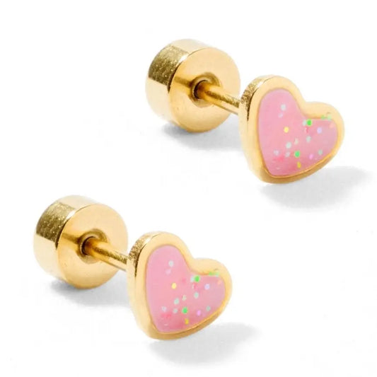Screwback Stud Earrings - Nora Heart Pink