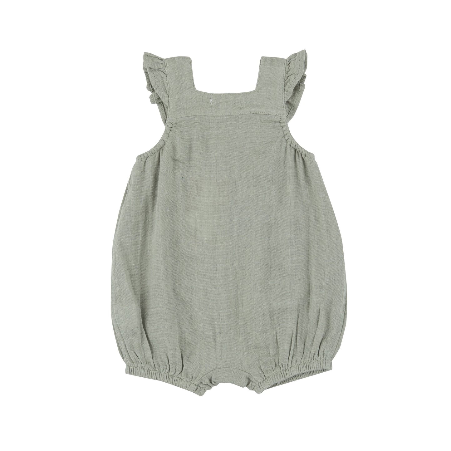 Smocked Front Overall Shortie - Desert Sage Solid Muslin