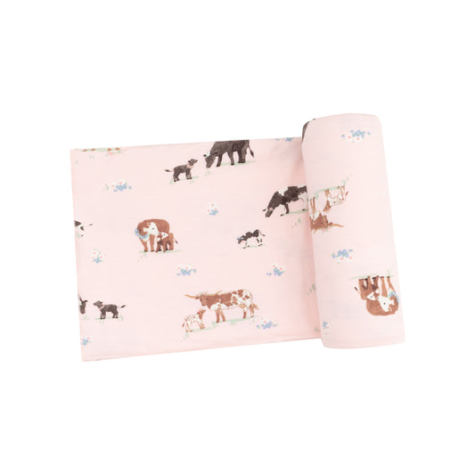 Pink Cow Families Swaddle Blanket