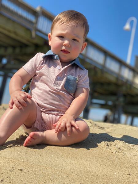 Saltash - Pink/White Stripe Polo Romper