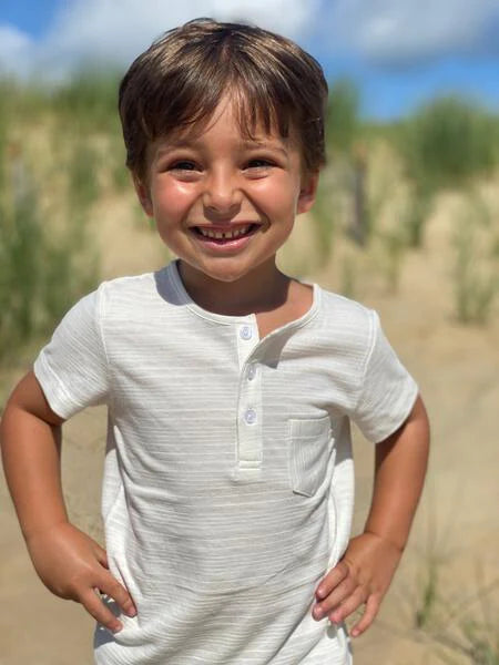 White Ribbed Short Sleeved Henley Tee